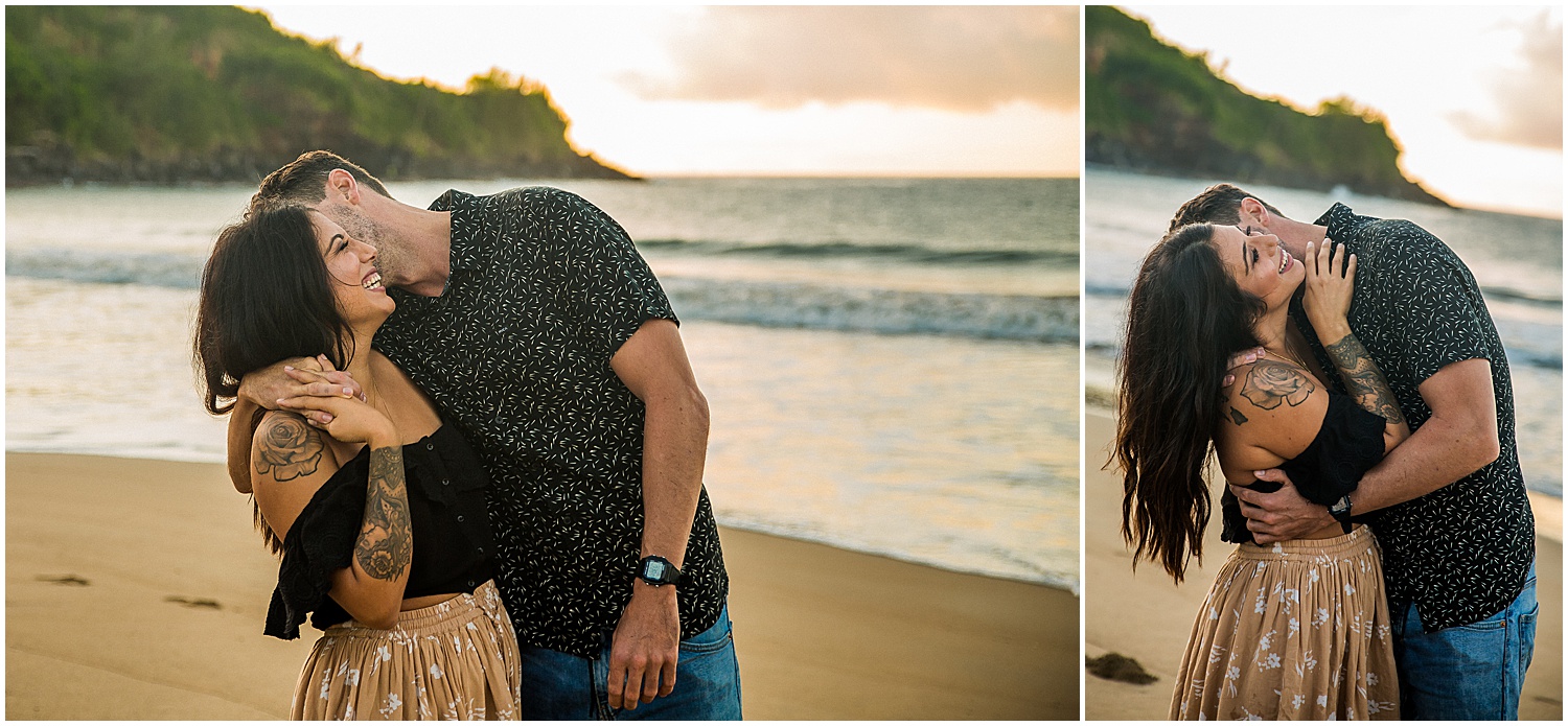 Sunrise Couples Photos On The Beach, Kauai portrait photographer, destination photographer, sunrise portraits, beach photo session, husband and wife, Hawaii photographer