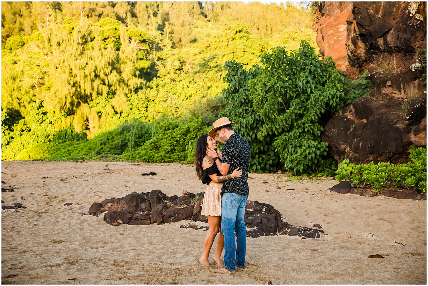 Sunrise Couples Photos On The Beach, Kauai portrait photographer, destination photographer, sunrise portraits, beach photo session, husband and wife, Hawaii photographer