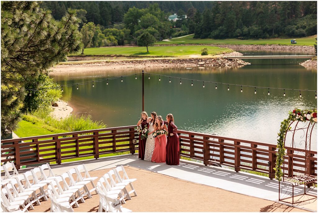 Perry Park Country Club, Wedding Photos, Colorado Wedding Photographer, bridesmaids, bride, wedding dress, bridesmaid dresses, coral and Burgundy, bridal party, golf course wedding, destination wedding photographer, luxury wedding, roses, wedding flowers, driving range