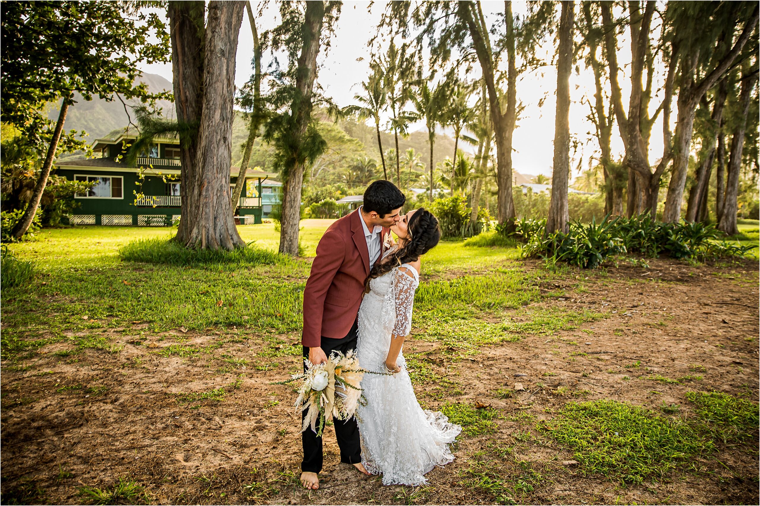 Hawaii elopement with bride and groom during golden hour