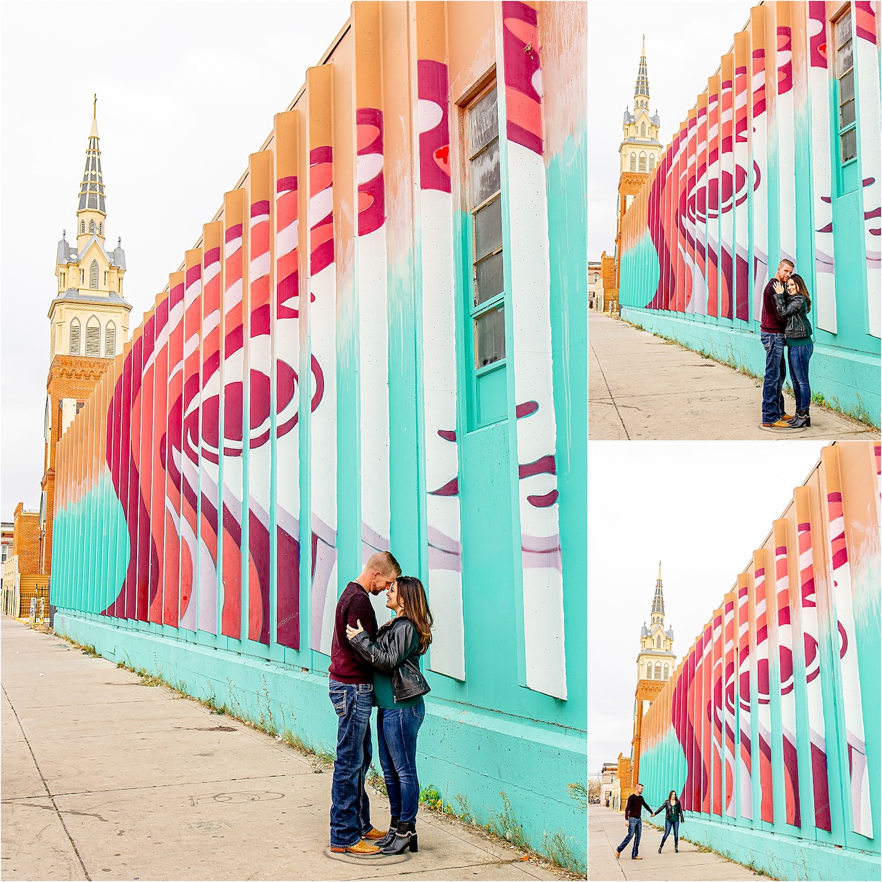 Graffiti art walls with urban downtown Denver couple